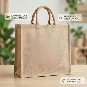 Grand sac de courses réutilisable en jute avec impression de logo personnalisé pour le transport d'épicerie et la promotion de la marque, sac fourre-tout durable et écologique - Product Image 6
