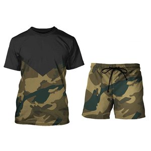 ชุดกีฬาฤดูร้อนสำหรับผู้ชาย 2 ชิ้น ผ้าโพลีเอสเตอร์ 100% เสื้อยืดและกางเกงขาสั้นสำหรับออกกำลังกาย ฟิตเนส วิ่ง และเล่นกีฬา น้ำหนักเบา - Product Image 3