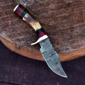 A&M Enterprises Handmade Damascus Steel Straight Edge Hunting Knife Stag Handle Leather Sheath Survival Utility Camping Knife - Product Image 1