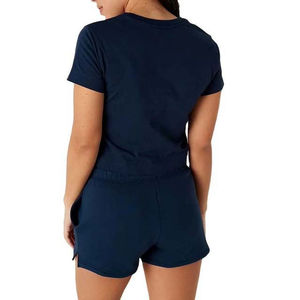 Women Summer Solid Collarless Short Top Two-Piece Biker Shorts Pockets Breathable <b>Knitted</b> Fabric 100% Cotton - Product Image 6