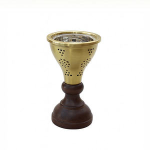 Elegant Gold Metal Incense Burner With Dark Wooden Base Traditional Bakhoor Burner For Luxury Home Fragrance And Decor - Product Image 3