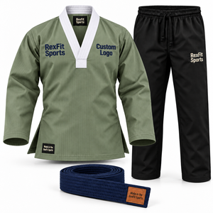 Dobok de Práctica para Academia, Unisex, para Taekwondo, Cuello en V, Mezcla de Algodón, Pantalones Anchos, Logotipo Personalizado Bordado, Uniforme OEM - Product Image 2