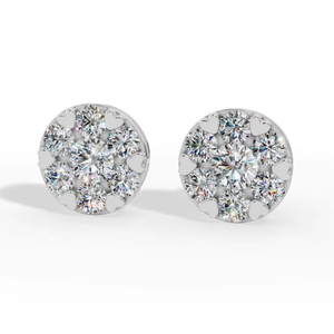 Pendientes de Diamantes Cultivados en Laboratorio con Corte Brillante Redondo y Engaste de Corazón Espléndido, Plata, Joyería Fina de Lujo, Proveedor Mayorista - Product Image 1