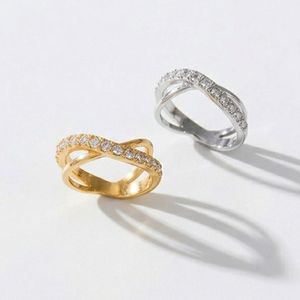 Wholesale <b>Gold</b> Plated Stainless Steel Crossover Zircon <b>Ring</b> for Unisex Women - Product Image 2