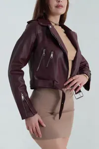 Veste en cuir pour femme à manches longues, coupe ajustée, design décontracté, vêtements d'hiver - Product Image 4