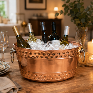 OEM Hammered Copper Beverage Tub Wine Cooler Ice Bucket Champagne <b>Chiller</b> <b>Beer</b> Tub Stainless Steel Lining Manufacturer - Product Image 3