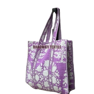 Quilted Indian Handmade Pure Cotton Women's Casual <b>Tote</b> <b>Bag</b> with <b>Zipper</b> Closure Beautiful Beach Wear for Party Travel Storage - Product Image 1