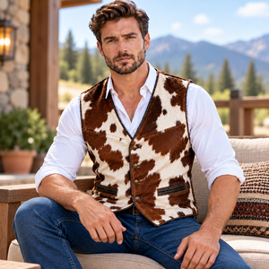 Chaleco de Cuero de Vaca con Pelo Natural Hecho a Mano |   Chaleco Artesanal de Cuero Vacuno con Pelo para Hombre |   Chaleco Artesanal de Cuero para Hombre - Product Image 2