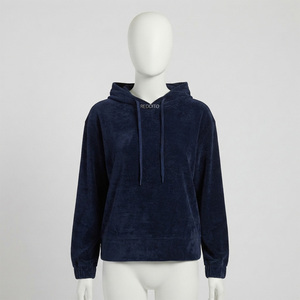Wholesale Reddito Sports OEM Women's <b>Navy</b> Velour Hooded Sweatshirt Regular Fit Full Sleeve Casual Autumn Wear 100% Breathable - Product Image 1