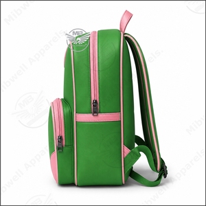 Sac à dos personnalisé AKA Green Pink Backpack 1908, style preppy, sac à dos souple avec fermeture éclair et plusieurs poches - Product Image 3
