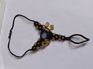 Collier en macramé fait main en apatite bleue et lapis-lazuli, cordon vert foncé, perles dorées, réglable, style bohème, pendentif en pierre naturelle, entier - Product Image 2