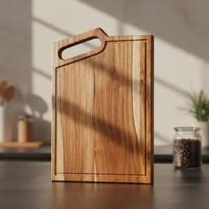 Planche à découper carrée en bambou sculptée à la main, nouvelle arrivée, avec rainure pour les jus et poignées, épaisseur 2,0 cm, compatible lave-vaisselle - Product Image 6