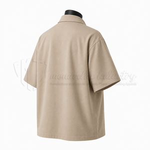 Custom <b>Men</b>’s 100% Cotton Short Sleeve Full Zip Shirt Casual Zipper Shirt OEM Private Label Manufacturer - Product Image 5