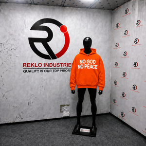 No God No Peace Hoodie <b>Men's</b> <b>Orange</b> Oversized Cotton Fleece Casual Hooded <b>Sweatshirt</b> Front Print Regular Fit Autumn Style Street - Product Image 3