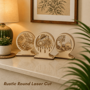Premium Wooden Laser Cut Decor Pieces Rustic Countryside Floral Round Art Set for Home Decoration Office <b>Table</b> Accent and Gift - Product Image 3