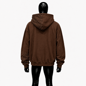 Sweat à capuche zippé marron à motif étoile, coupe oversize, style streetwear unisexe, imprimé vintage vieilli, fermeture éclair intégrale, décontracté, en promotion - Product Image 2