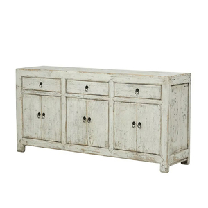 Armoire de rangement rustique en bois blanc avec 3 tiroirs et 3 portes à battants, design à panneaux plats pour meubles de chambre - Product Image 3