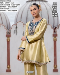 Noor Elegance Bandhani Embroidered <b>Silk</b> Traditional Floor-Length Wedding Party All Seasons Regular Fit Women's Kurti - Product Image 3