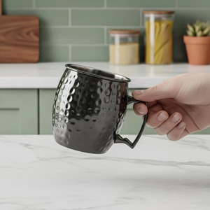 Taza Personalizada de Cobre Negro para Moscow Mule con Asa de Latón, 16oz, Tazas de Acero Inoxidable para Moscow Mule, Cerveza y Bebidas Frías - Product Image 2