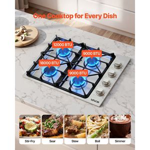 Piano Cottura a Gas Incasso in Acciaio Inox da 30 Pollici con 4 Bruciatori, Capacità Massima 48000 BTU, Convertibile GPL/Gas Naturale, Doppia Alimentazione - Product Image 3