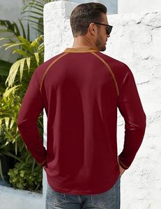 Men's Henley Long Sleeve Shirt Moisture Wicking Quick Dry Breathable 100% Cotton Jersey Fabric Eco-Friendly Casual Summer - Product Image 5