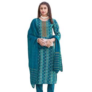 Nuevo diseñador Rayon Foil Print Bordado Trabajo 3PCS Set Kurti Pant Dupatta Collection-Ropa india y pakistaní - Product Image 1