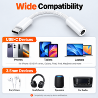 Adaptor Headphone USB Type C ke 3.5mm Female dengan DAC Terintegrasi HiFi, Dongle Audio AUX Berjaring untuk iPhone Samsung Galaxy Pixel