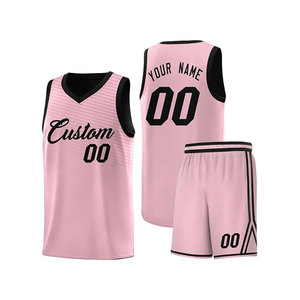 Ensemble de maillots de basket-ball roses personnalisés, col en v, sans manches, en maille, unisexe, pour adultes, vêtements d'équipe respirants avec impression du numéro et du nom - Product Image 1