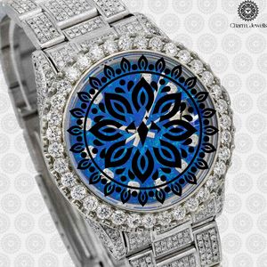 Charm Jewells Reloj de cuarzo analógico redondo con incrustaciones de diamantes para mujer, de lujo, de acero inoxidable, 36 mm, cierre plegable, cristal de zafiro - Product Image 1