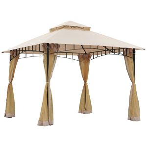 Gazebo 10x10 con Tetto a Doppia Ventilazione e Pareti Laterali in Rete con Cerniera, Colore Kaki, per Giardino e Patio - Product Image 1