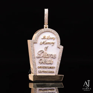 Collier avec pendentif commémoratif style Hip Hop en argent plaqué or 10K/18K, avec moissanite taille brillant micro-sertie et breloque nominative, cadeau troisième - Product Image 2