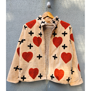 Heart Embroidered Breathable Eco-Friendly Woven Velvet Reversible Autumn Winter <b>Coat</b> for <b>Women</b> Boho Casual Gift Her Lightweight - Product Image 1