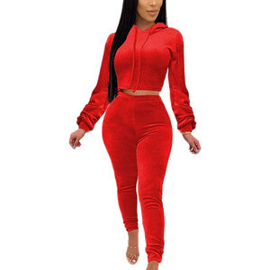 Último Diseño al por Mayor, Conjunto Deportivo de 2 Piezas con Capucha, Estilo Urbano, de Algodón y Terciopelo para Invierno, para Mujer - Product Image 5