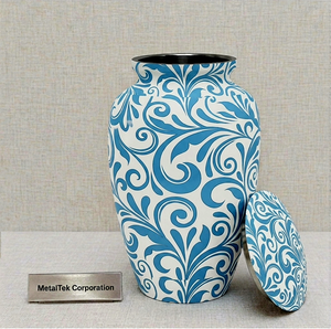 Nouvelles urnes funéraires en métal à motif damassé pour cendres humaines, décoratives, commémoratives, récipients à souvenirs, pots funéraires, prix de gros - Product Image 3