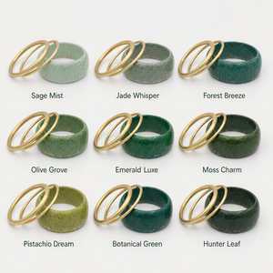 Conjunto de Joyería Hecho a Mano: Brazalete de Resina Verde Texturizada y Anillo de Latón Dorado para Mujer, Venta al Por Mayor - Product Image 2