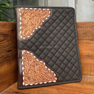 Real Handcrafted Leather Business Padfolio Quilted Zip Around <b>Document</b> Organizer File Holder, and Ring Binder for Office Use - Product Image 3