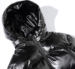 Manteau d'hiver en duvet tricoté pour homme, haute qualité, ODM, personnalisé, léger, en toile, chaud, à capuche, col montant, fermeture éclair, imprimé, 80% duvet - Product Image 2