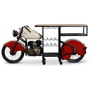 Carrito de bar industrial y vintage de hierro y madera con diseño de bicicleta, estilo automóvil antiguo de Indiana, para vinos. - Product Image 2
