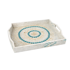 Handcrafted Mother Pearl Inlay Rattan Base Bohemian Vintage Design Multifunction Foldable Serving <b>Storage</b> Tray Customizable - Product Image 2