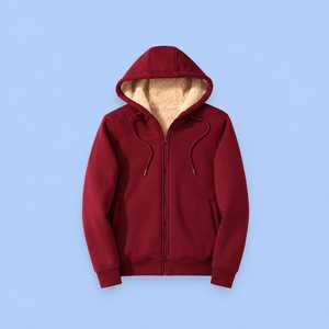 Men's Black Hooded Zip-Up Sweatshirt <b>Lined</b> With <b>Sherpa</b> Fleece Warm Winter Casual Jacket Regular Fit Solid Color - Product Image 4