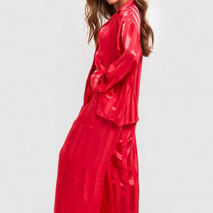 Comfortable <b>Ladies</b> Satin <b>Pyjama</b> Summer New Ice Silk Long Sleeved Sleep <b>Crop</b> Top Color Oversized Sleep Dress - Product Image 1