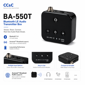 กล่องส่งสัญญาณเสียงบลูทูธ 5.3 LE ระยะไกล รุ่น CC&C BA-550T Class 1 |   อะแดปเตอร์ไร้สายแบบมืออาชีพ พร้อมช่องต่อ 3.5 มม. และ USB สามช่อง - Product Image 1