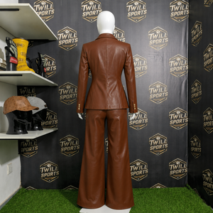 Traje Deportivo de Mujer en Cuero Sintético Marrón, Manga Larga, Transpirable, Elegante, para Negocios, con Cierre de Cordón, para Invierno - Product Image 3