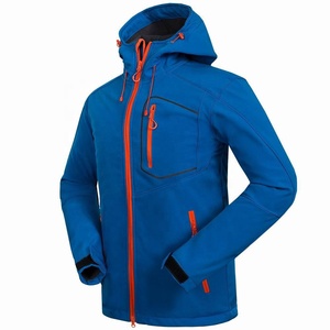 เสื้อแจ็คเก็ตผู้ชายสีน้ำเงินแบบมีฮู้ด ผ้า softshell ซิปสีส้ม สไตล์สปอร์ต เหมาะสำหรับฤดูหนาว ทรงปกติ ผลิตจากโพลีเอสเตอร์ สีพื้น - Product Image 4
