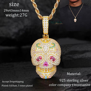 Pendentif Crâne en Moissanite Plaqué Argent 925 et Or 14K & 18K, Bijou Unisexe Hip Hop, Charme Quotidien - Product Image 2
