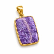 Pendentif pour femme en charoïte naturelle plaqué or, style vintage, bijoux faits main en argent sterling 925, idéal pour les occasions de mariage et la guérison énergétique - Product Image 3