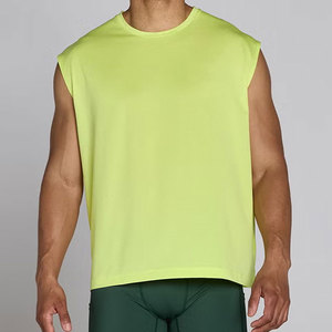 OEM Custom Color Sporty Men's Gym <b>Vest</b> Tank <b>Tops</b> <b>Longline</b> Crew Neck 100% Polyester High Quality Anti-Pilling Quick Dry - Product Image 3