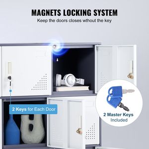 ตู้เก็บของพนักงานเหล็กสีเทา 9 ประตู พร้อมช่องใส่บัตร รับน้ำหนักได้ 66 ปอนด์ ตู้โลหะสำหรับพนักงาน ใช้กุญแจเปิด - Product Image 4