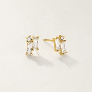 Pendientes de Diamantes Geométricos de Oro Sólido de 14K con Diamantes Cultivados en Laboratorio, Dos Piedras Paralelas, Pendientes de Diamantes Baguette en Racimo - Product Image 1