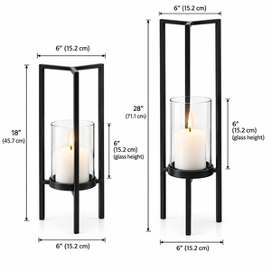 Modern <b>Black</b> Metal <b>Lantern</b> <b>With</b> Glass <b>Candle</b> Holder For Home Decoration - Product Image 2
